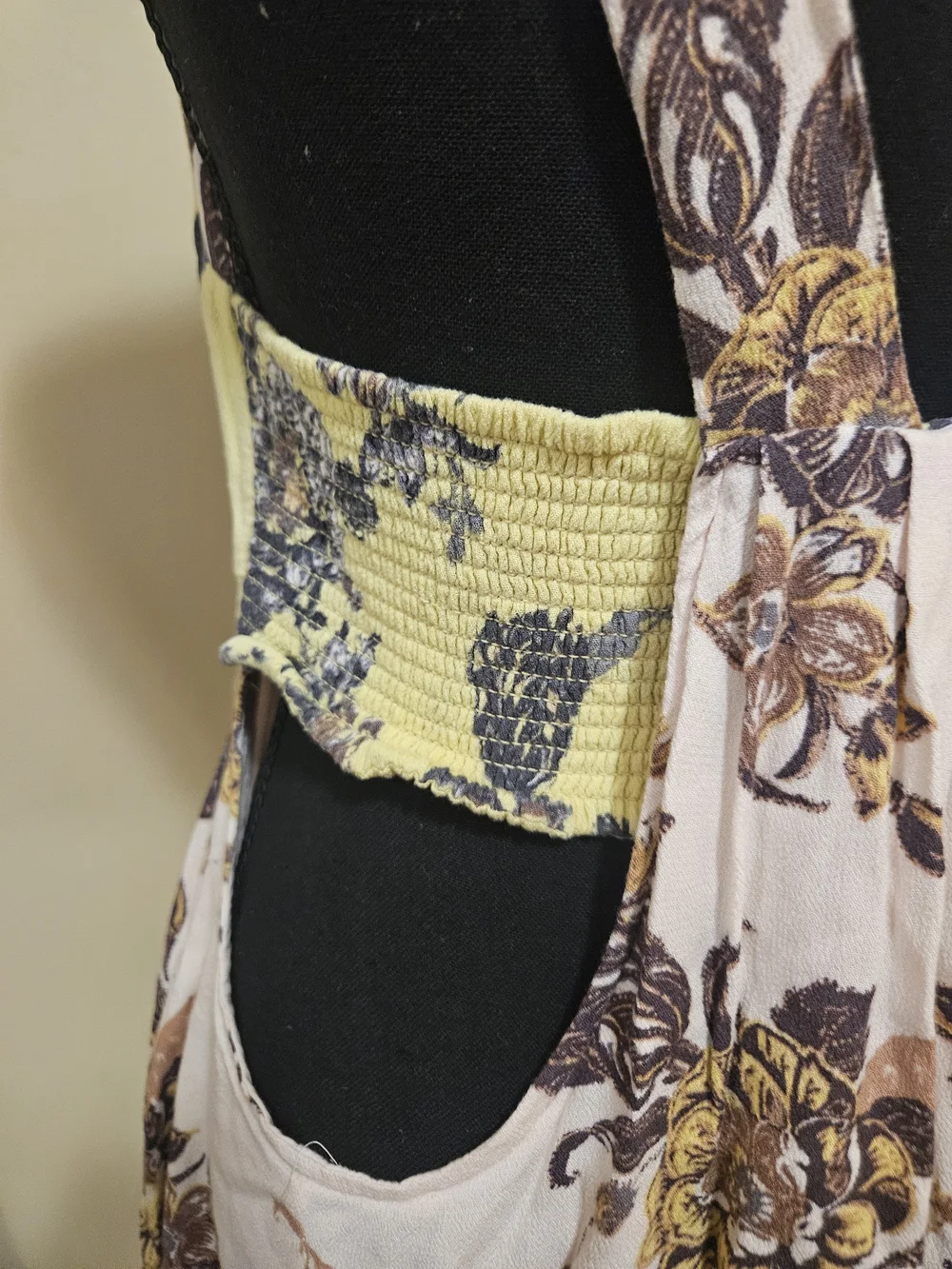 Free People Yellow and Cream Floral Tie-Front Midi Dress